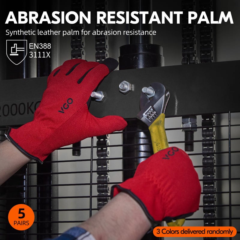 Vgo... 5-Pairs High Dexterous Safety Work Gloves For Men Women,Breathable,Light Duty Gloves,Excellent Grip,Multipurpose,Value Pack (L, 5 Colors, AL8736) - Image 2